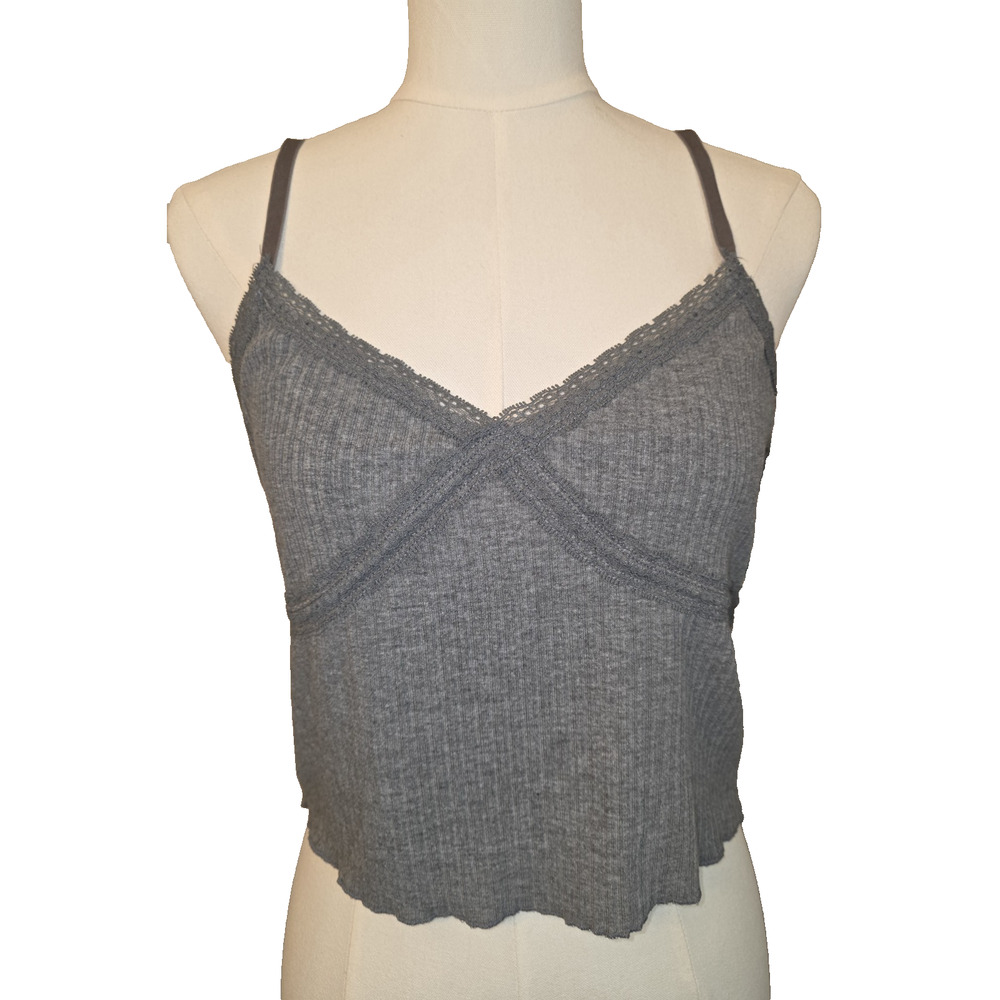 NWT L Women's Gray Tank Top w/Lace Accent by Wild Fable MSRP $10